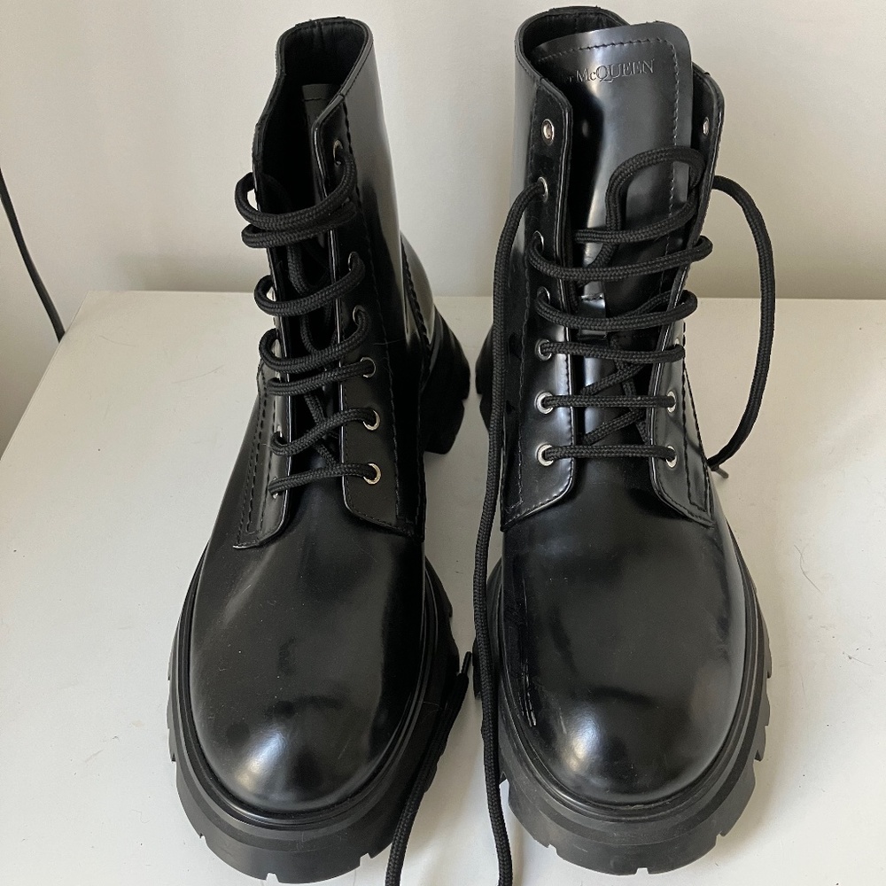 Alexander McQueen Patent Leather Combat Boots Size 10